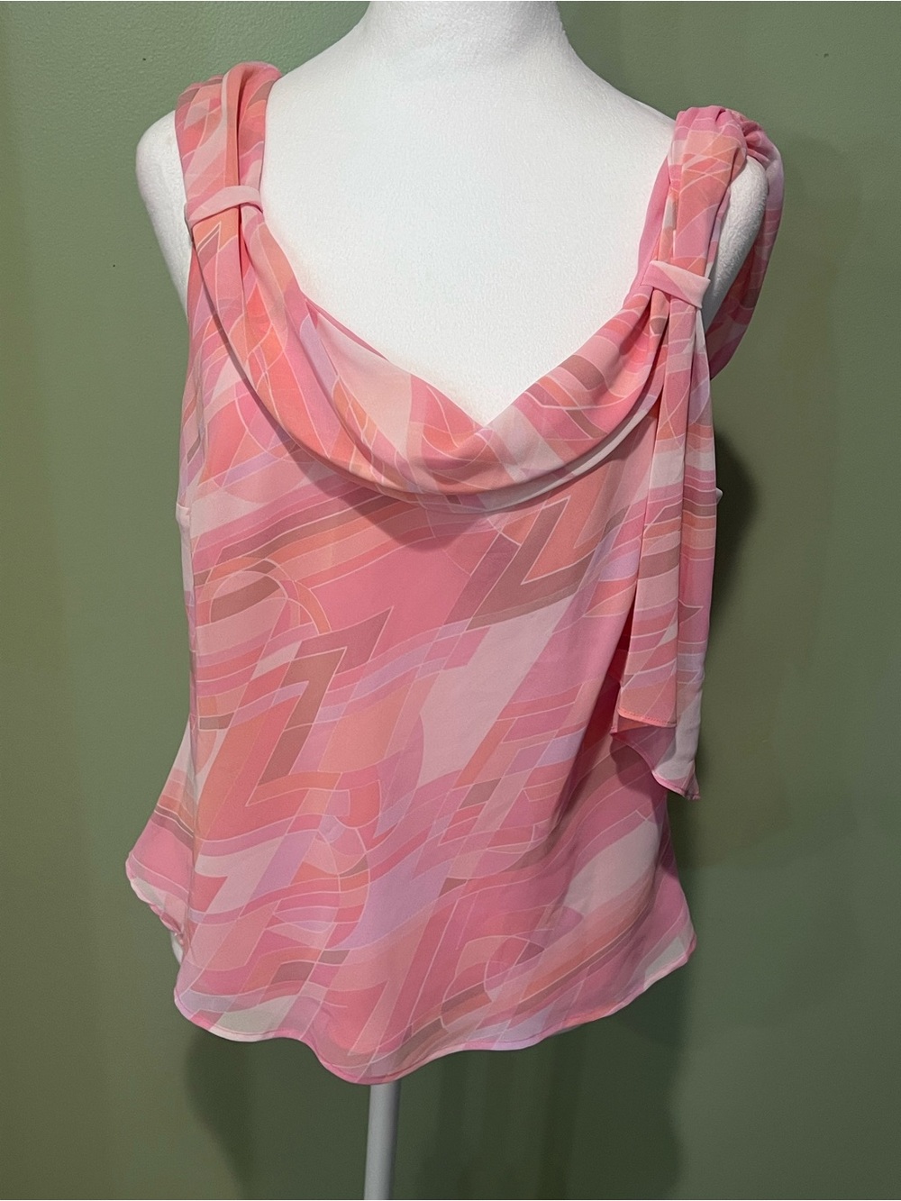 Bandolino Pink Geometric Draped Cowl Neck Camisole